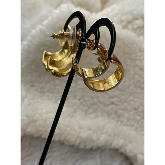 Vintage Avon Gold Tone Red Enamel Semi-Hoop Earrings - 2 Pairs - Picture 9 of 12